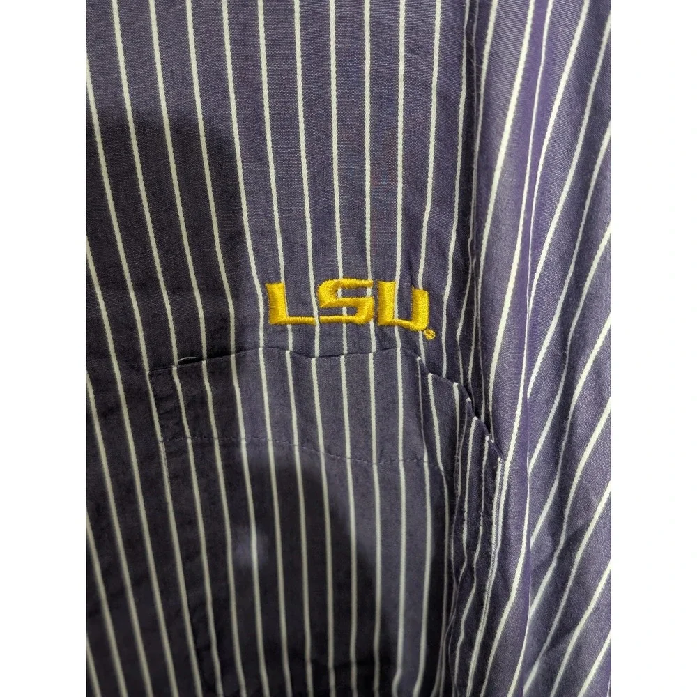 Antigua LSU Tigers Mens XXL Purple White Striped Long Sleeve Button Down Shirt